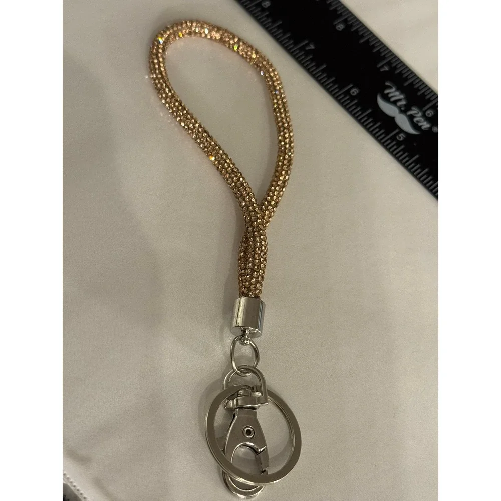 Gold Rhinestone Wristlet Keychain Bling Key Ring‎ Holder Lanyard Strap